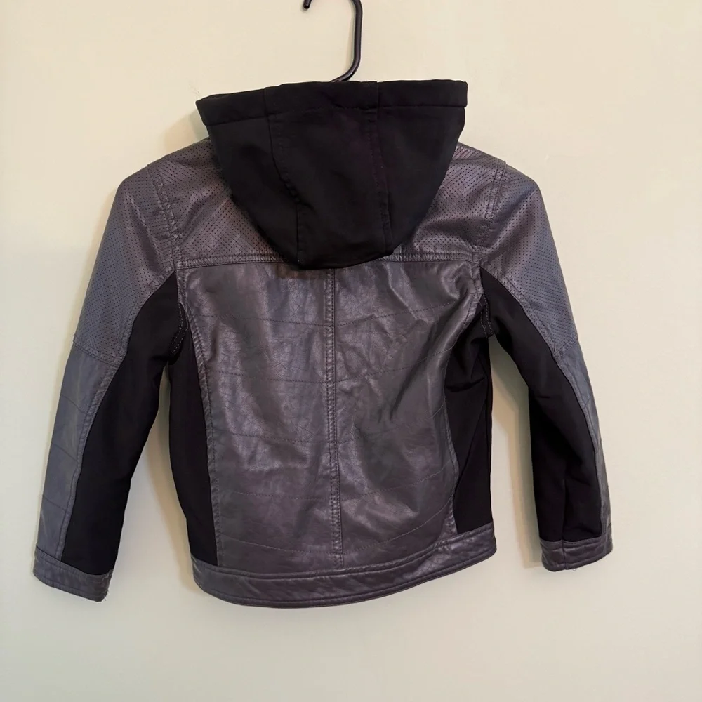 Urban Republic Kids Gray and Black faux leather Jacket youth size 7 hooded